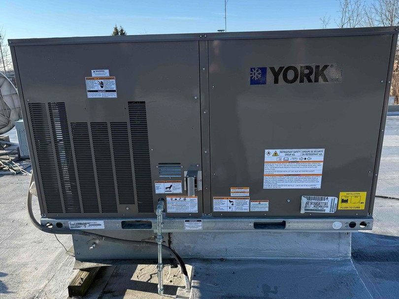 York rooftop packaged HVAC unit on a commercial building
